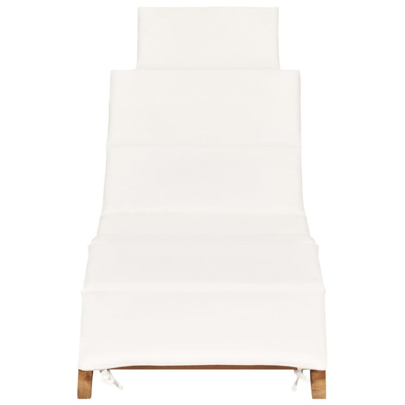 Chaise longue simple en teck avec coussins 68,9 po Audria, Crème