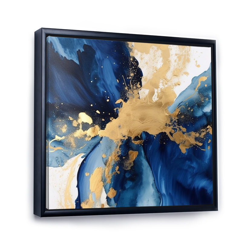 «Dark Blue and Gold Strokes», art encadré «Fractals», H 24 po x l 24 po x P 1 po, Cadre flottant noir