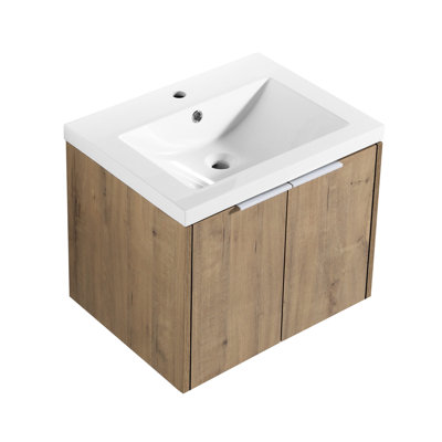 Modern 24 Inch Bathroom Cabinet Sink - Wall Mounted, Doors, Plywood, Imitative Oak Appearance Resin Mounted Inch, Style, Soft Close