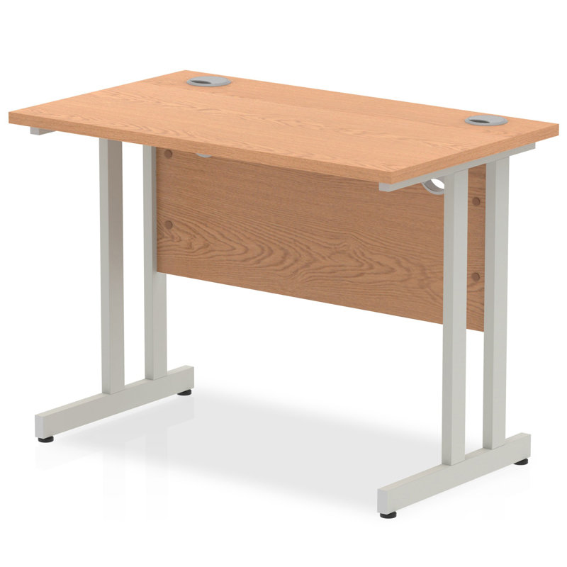 Ladajah Metal Base Computer Desk, 73cm H x 100cm W x 60cm D, Silver, Oak