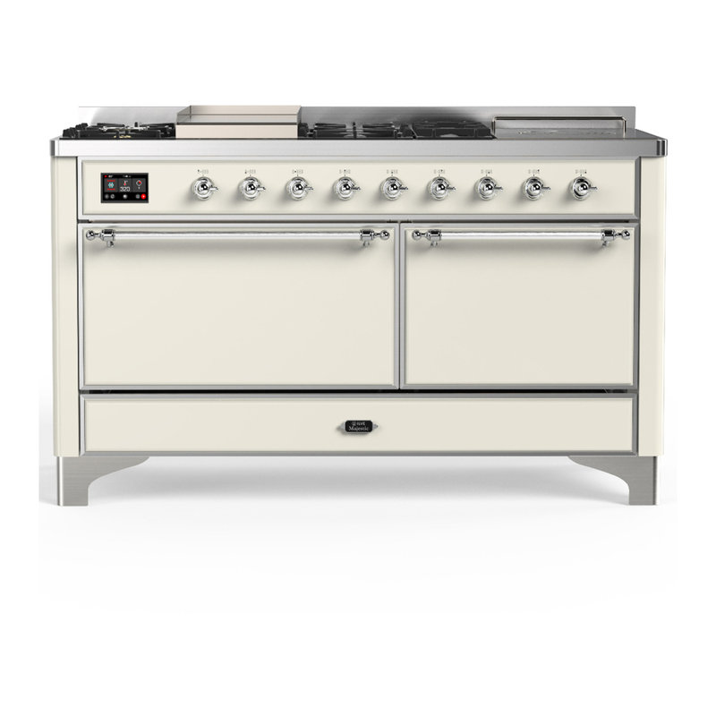 Majestic III Series 60 Inch Dual Fuel Range with 7 Sealed Burners, Griddle, Frenchtop in Antique White (Natural Gas, Copper Trim)