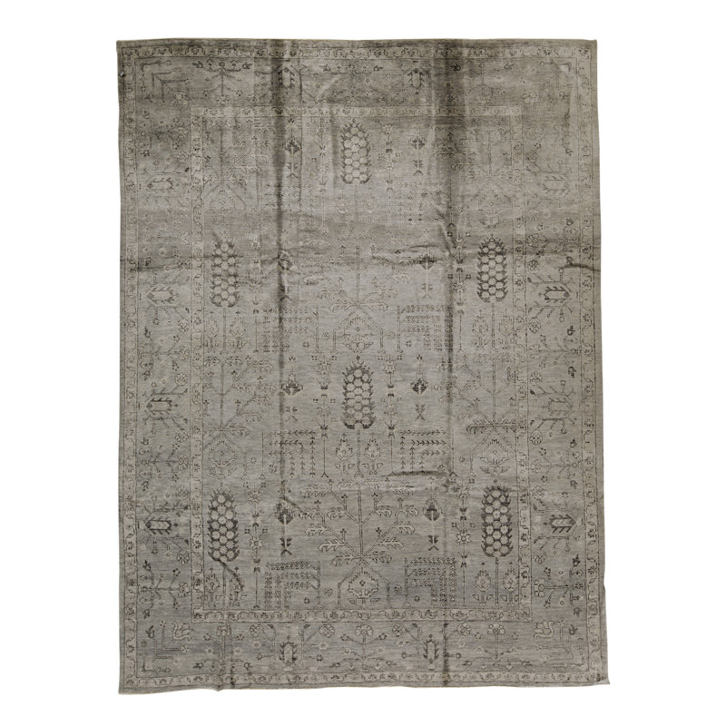 Tapis bleu clair et doré de haute qualité noué à la main