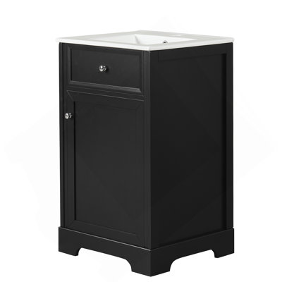 Meuble-lavabo de 20 po avec lavabo, armoire de salle de bain avec porte à fermeture douce, support de rangement et tablette réglable