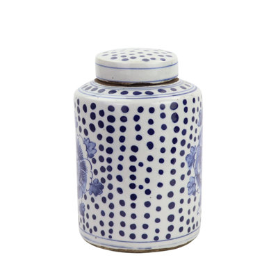 Petit pot à thé bleu et blanc en porcelaine à petits pois pivoines