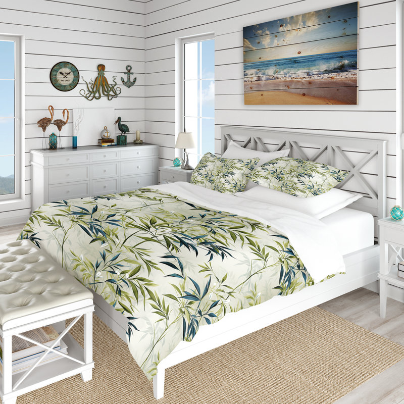 Tropical Zen Bamboo Pattern - Tropical Duvet Cover Set - Microfiber Polyester, Queen Duvet Cover + 2 Standard Shams