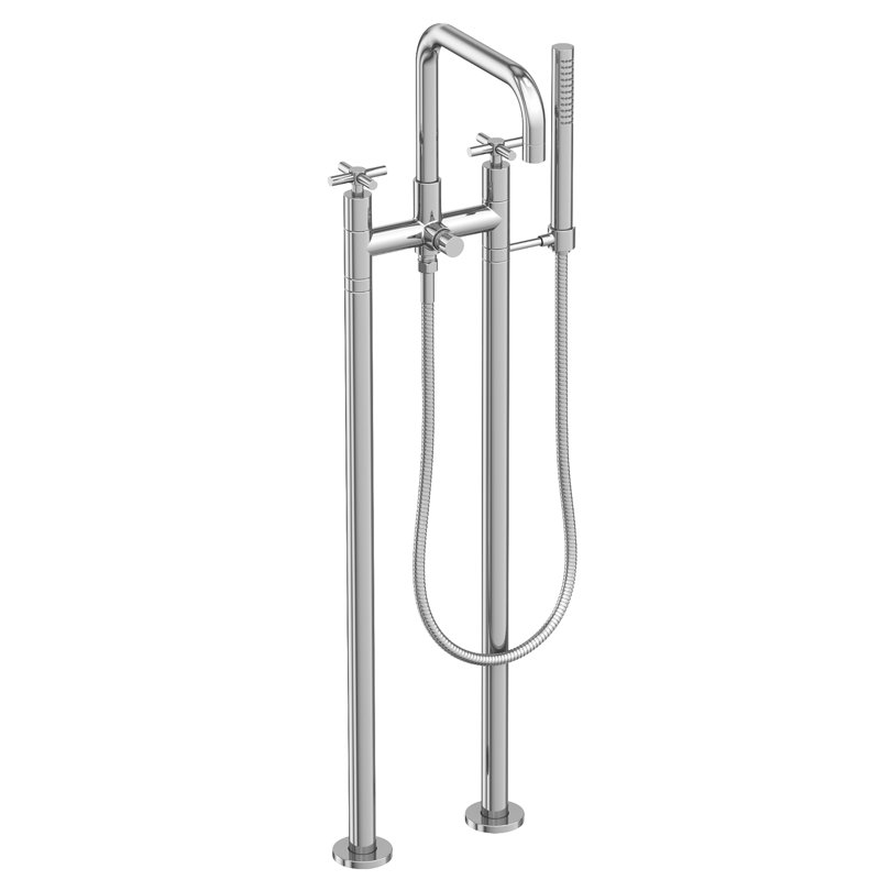 Exposed Tub & Hand Shower Set W/Risers, Polished Chrome