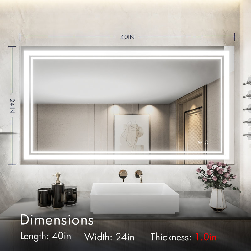 Miroir de salle de bain sans cadre à 3 lumières DEL Adorna, 24 po x 40 po