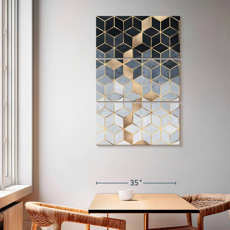 Avery Soft Blue Gradient Cubes Rectangular, 65" H x 42" W