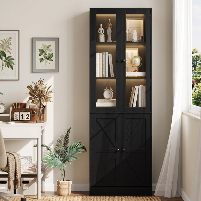 Bibliothèque standard H 70,9 po x l 23,6 po avec porte en verre, Noir
