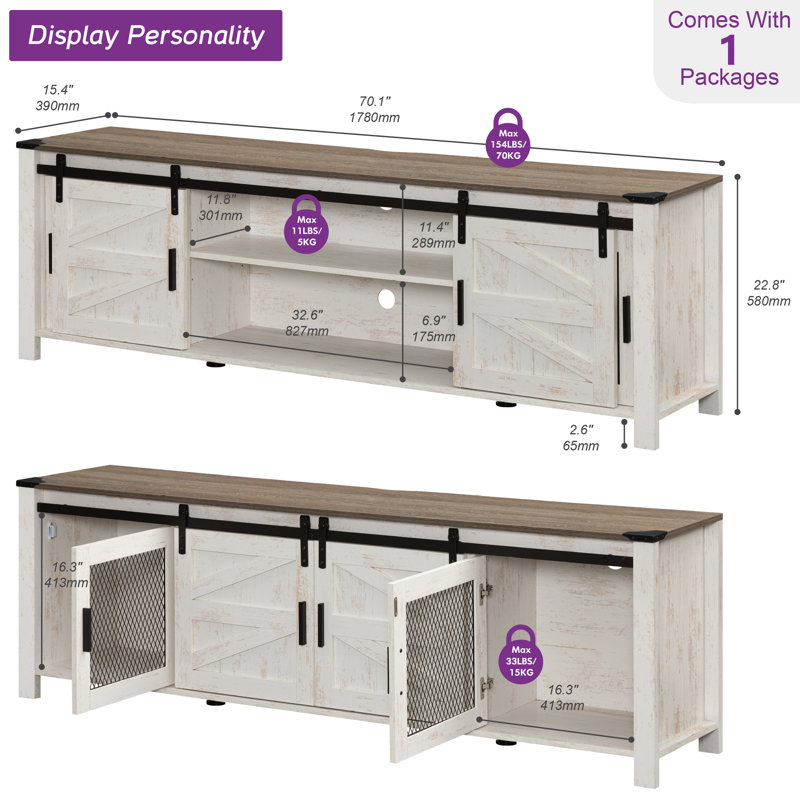 August Grove® V Stand For 75 Inch, Black And Brown, Ivory