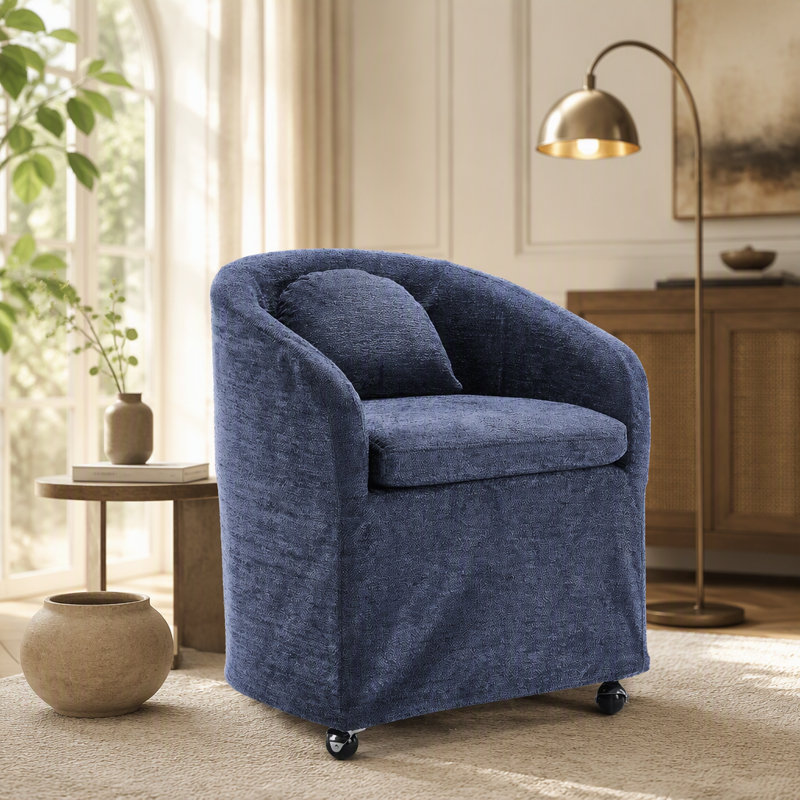 Ensemble de fauteuil de salle à manger en chenille avec coussin de dossier et roulettes universelles pour une assise confortable et flexible