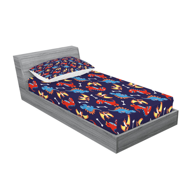 Drap-housse et coussin décoratif Ambesonne Dinosaur bleu marine orange rouge