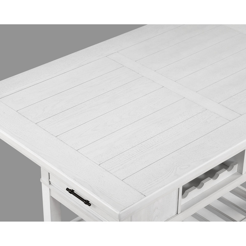 Table à hauteur de comptoir pour salle à manger, finition blanche, avec rangement, support à vin, table de style rectangulaire, blanc, mobilier en bois