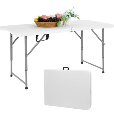4 Ft Fold-In-Half Adjustable Height Table   Heavy Duty Hdpe Plastic Top, 350 Lbs Capacity, Portable Indoor Outdoor Utility Table With Carry Handle