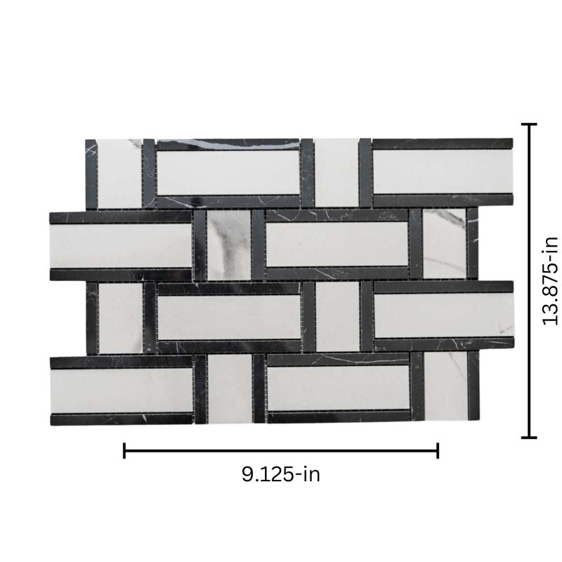 Stately Tre Basketweave 9.5" x 14" Porcelain Marble Look Wall & Floor Tile, Gray