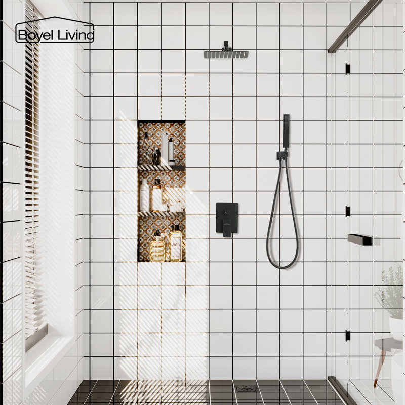 Système de douche complet avec valve brute, Noir mat