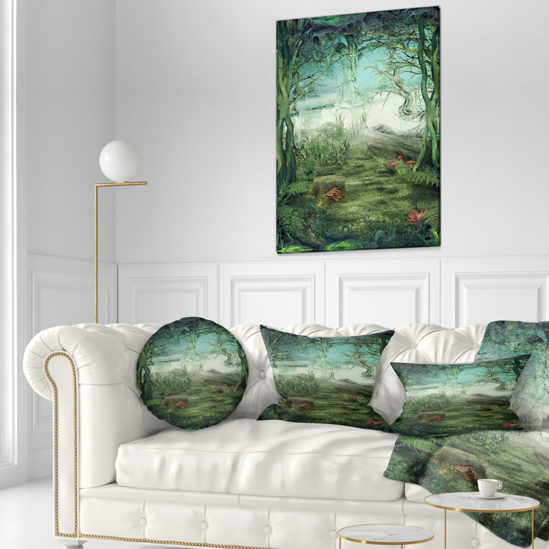 Green Forest Glade - coussin à imprimé paysage, 12 po x 20 po, Coussin lombaire
