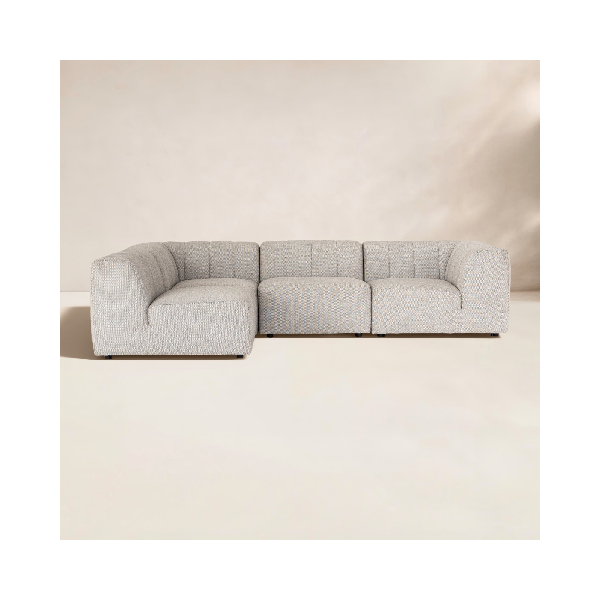 Nedra 121'' Wide Wood Patio Sectional with Cushions, Faye Ash