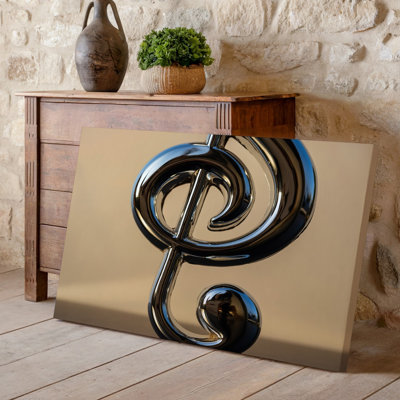 Canvas A Sleek Polished Treble Clef Sculpture Elegantly Twisting And Spiraling Wall Art Stands Against A Soft Warm Golden Background Canvas Wall Art
