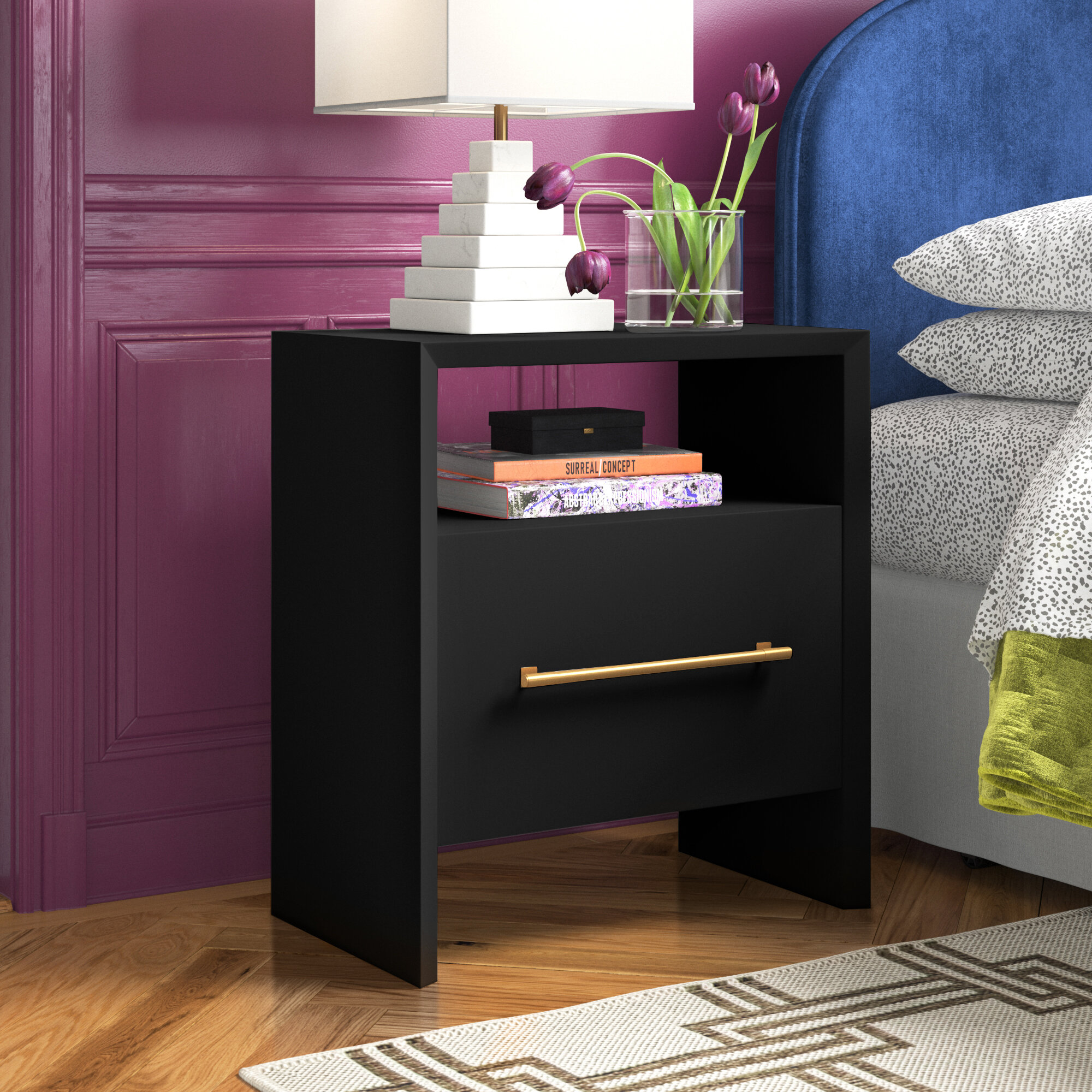 Aibne Nightstand Ebern Designs Table Top Color: Black