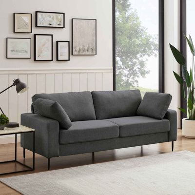 Jeses 84.3" W Square Arms Sofa with Metal Legs and Button Tufting
