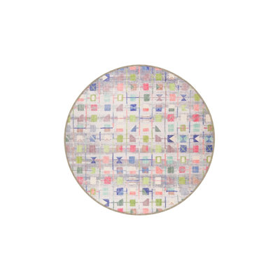 Geometric Themed Patterned Woven Base Machine Washable Rug