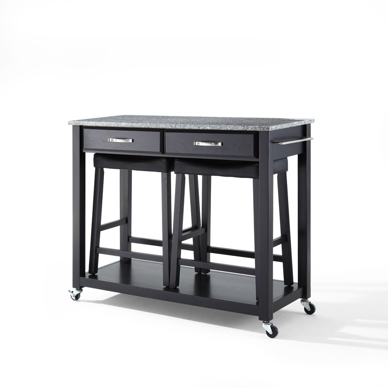 Diamondback Granite Top Kitchen Island Set, Black, Grey