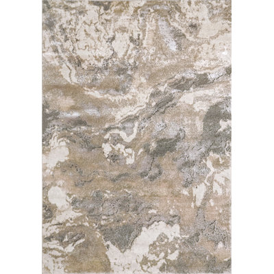 Tapis abstrait en polyester / polypropylène tissé à la machine Amritpaul en beige / gris / ivoire