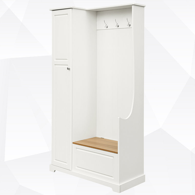 70"H Hall Tree with Enclosed Storage, White