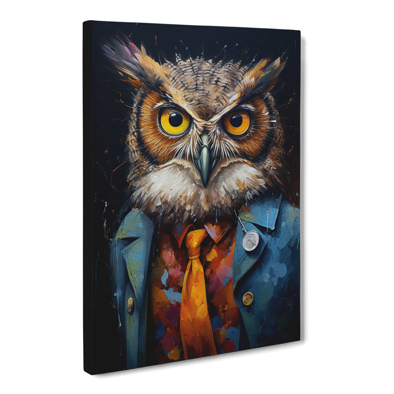 Owl with Glasses Painting - Wrapped Canvas, 76cm H x 50cm W x 3cm D