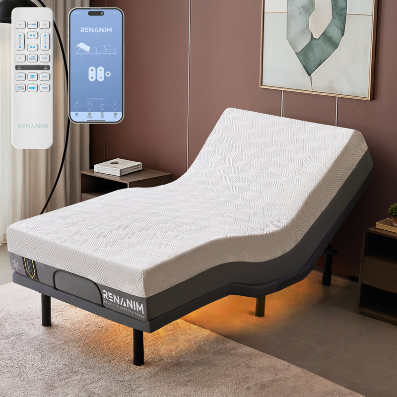 Lit réglable Sf avec matelas à mémoire de forme inclus: massage, USB, éclairage sous le lit, télécommande sans fil et contrôle des applications