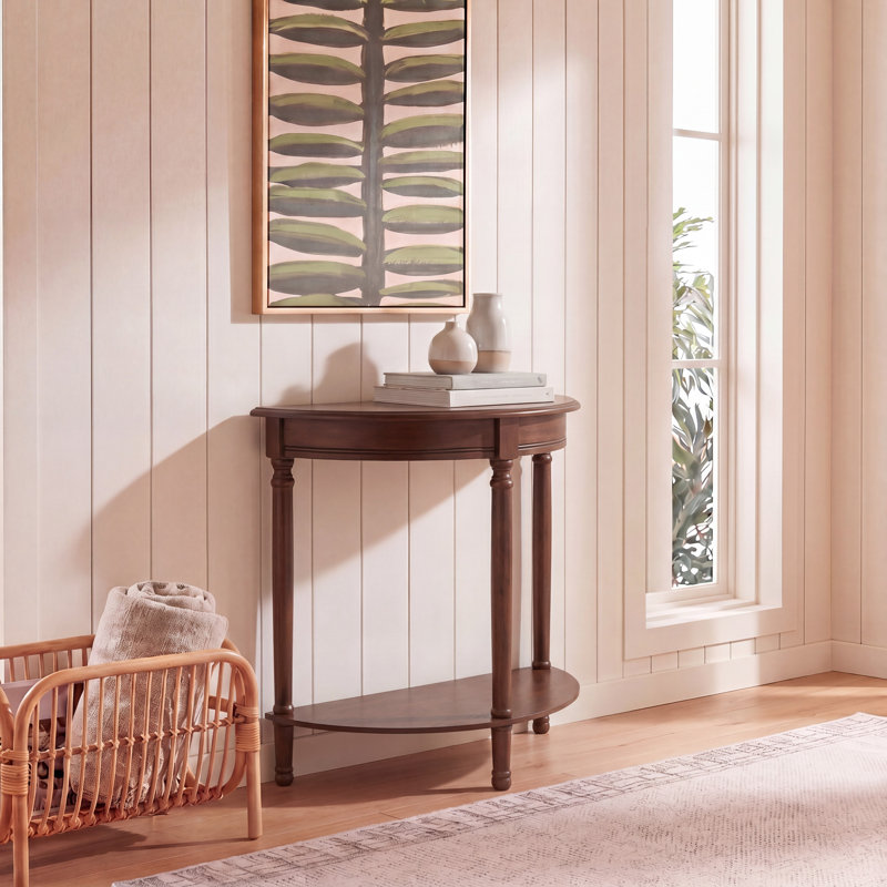 Console moderne demi-ronde 28 po Modern Gaston - Bois massif élégant avec un design peu encombrant pour la maison, Brun