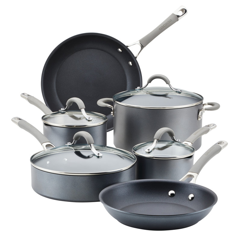 Circulon Elementum Hard Anodized Nonstick Cookware Pots And Pans Set, 10 Piece, Gray