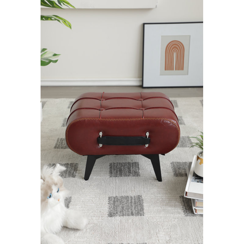 Faux Leather Handable Upholstery Ottoman, Small Foot Rest Footstool, Red