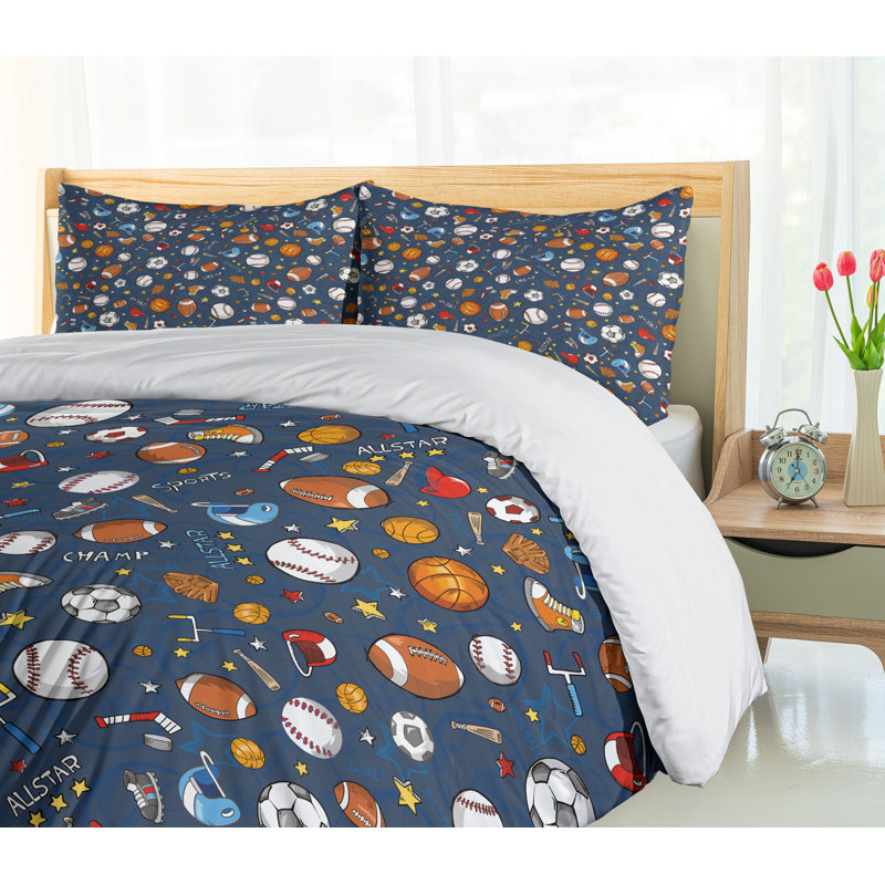 King Size Sports Theme Dark Blue Microfiber Duvet Cover Set