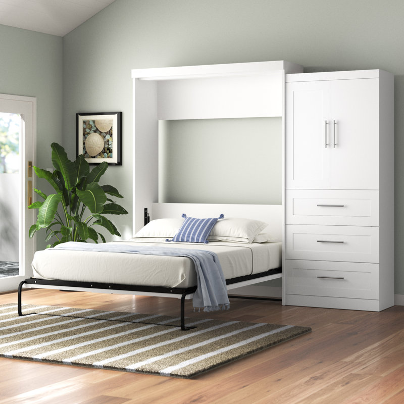 Arlex Bed and Shelving Unit with Doors and Drawers (101W), Platinum Gray, Queen