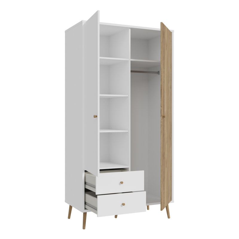 HARLLSON 2 Door Manufactured Wood Wardrobe, White/Brown