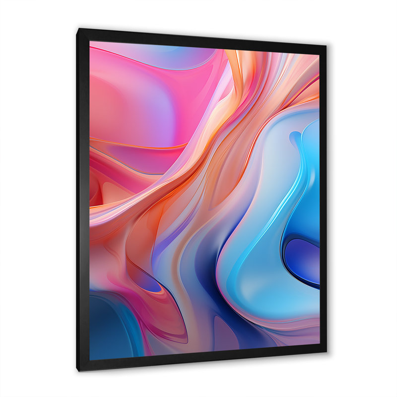 Art mural sur toile abstrait transitionnel bleu et rose II, Cadre simple noir, H 32 po x l 16 po x P 1 po