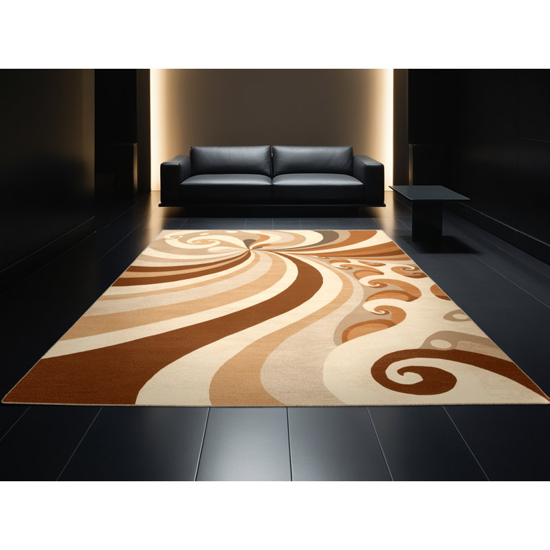 Machine Washable Carlstadt Bold & Eclectic Modern Arc Rug in Beige – Beige Binding, 5' Square