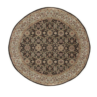 Hand-Knotted High-Quality Beige and Black Round Area Rug
