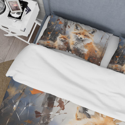 Ensemble de housse de couette renard rouille animal - polyester microfibre