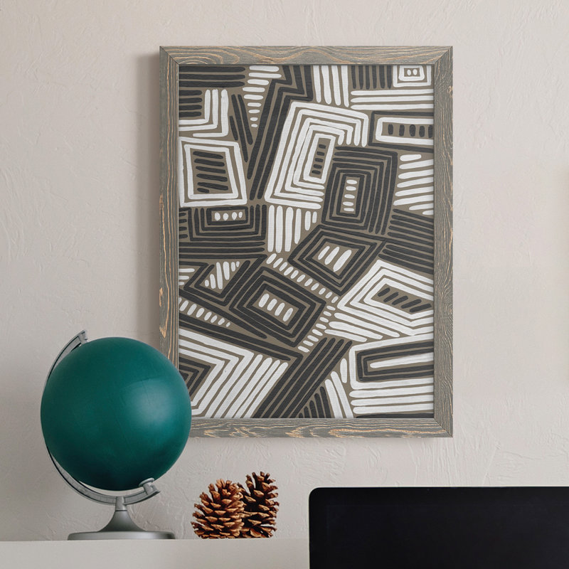 Toile abstraite encadrée de qualité abstraite Maze IV - prête à être suspendue, H 17 po x l 20 po x P 1 po, Encadré gris