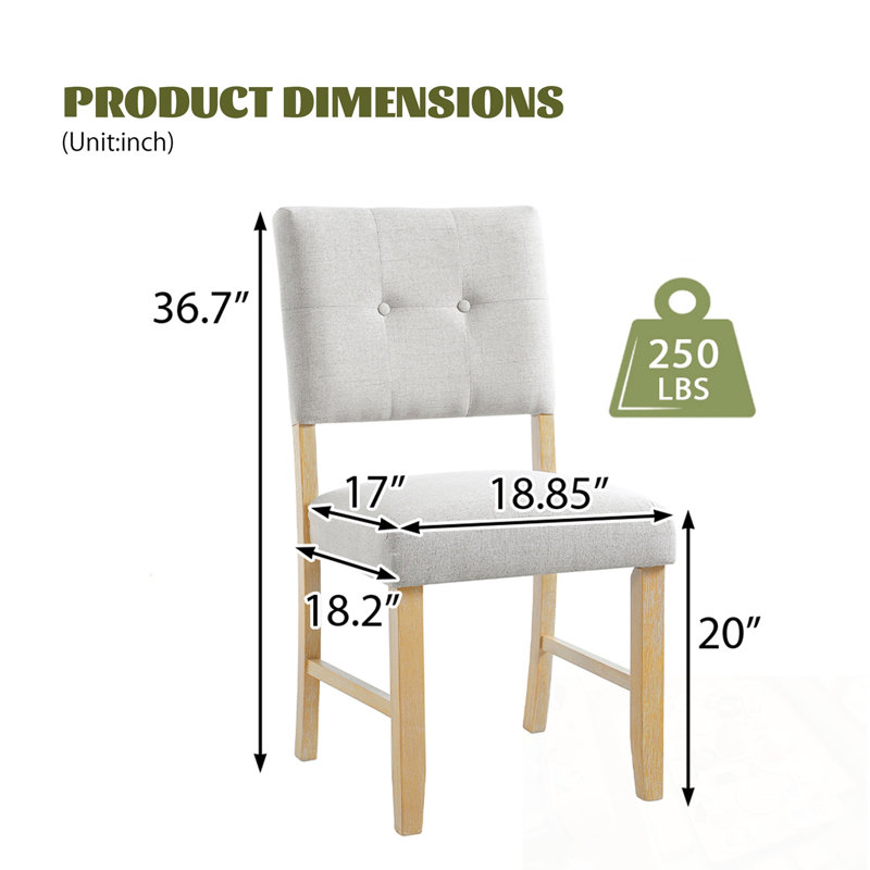 Ensemble de 4 chaises de salle à manger rembourrées avec dossier capitonné, Naturel