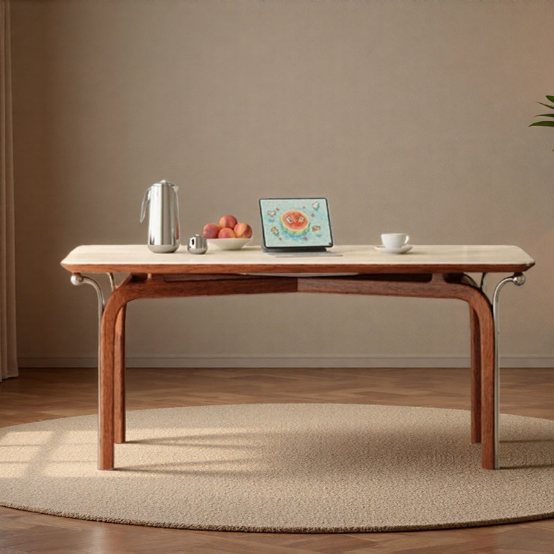 Quality Beige Rock Slab Rectangular Dining Table, 29.52"H x 78.74"L x 31.49"W