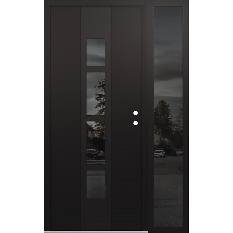 Porte d'entrée pré-suspendue à panneau en acier noir Diamond A10 avec panneau latéral, S'ouvre à gauche vers l'intérieur
