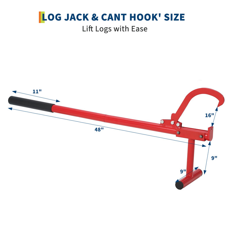 Heavy Duty Woodjack Log Lifter with Cant Hook – Adjustable Steel Log Roller Tool with Non-Slip Base & Rubber Grip – Portable Logging and Firewood Splitting Accessory– 48IN