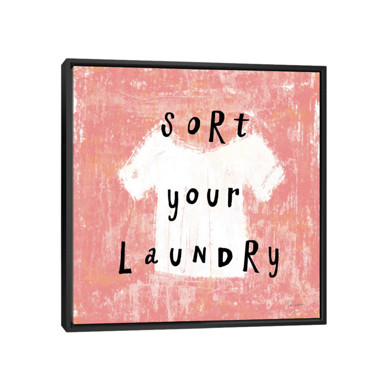 «Laundry Rules III», art textuel sur toile, H 18 po x l 18 po x P 1,5 po, Toile encadrée noire, Pas de tapis