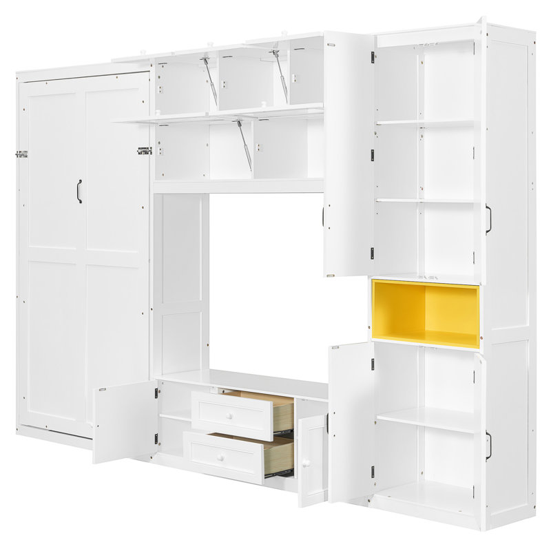 Lit escamotable en bois avec meuble télé, Blanc