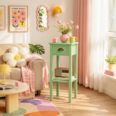 2-Tier Side Table with Drawer and Shelf, End Table(Only 1Pcs Side Table)