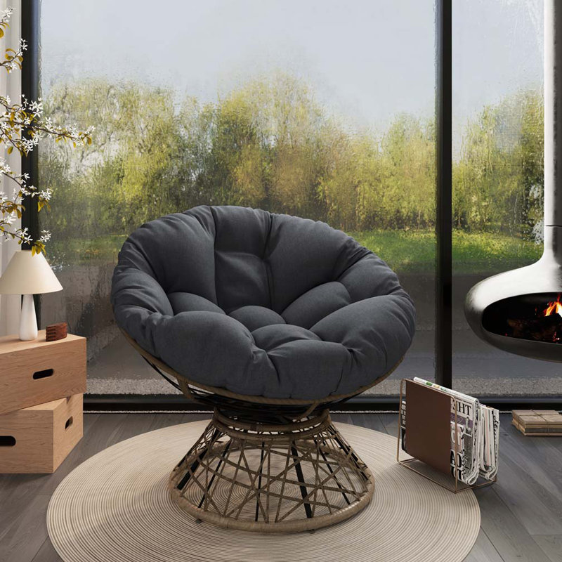 Fauteuil d'appoint pivotant à 360 ° Papasan, Brun, Beige